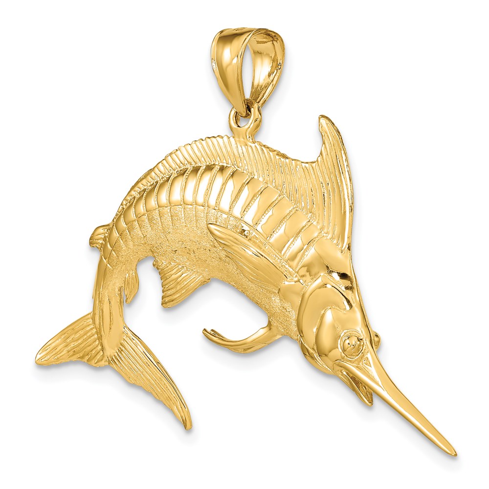 14 Karat Gelbgold 3-D Poliert/Satin Blauer Marlin-Charm
