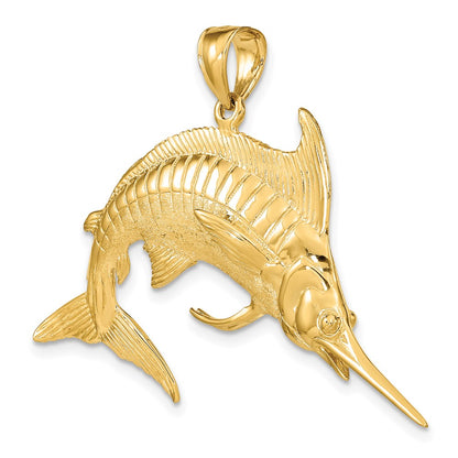 14 Karat Gelbgold 3-D Poliert/Satin Blauer Marlin-Charm