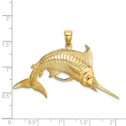 14 Karat Gelbgold 3-D Poliert/Satin Blauer Marlin-Charm