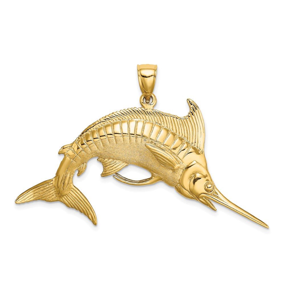 14 Karat Gelbgold 3-D Poliert/Satin Blauer Marlin-Charm