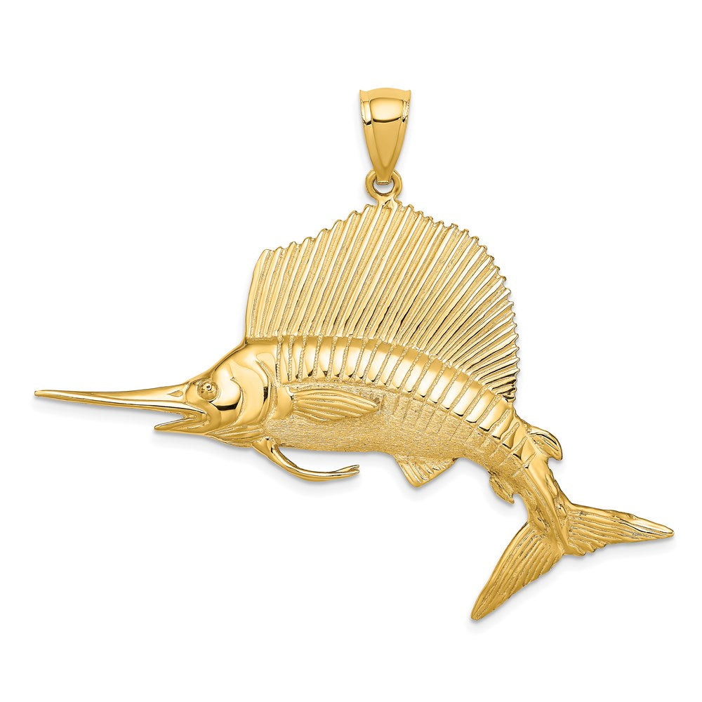 14K Gelbgold 3-D Poliert/Satin Segelfisch-Charm