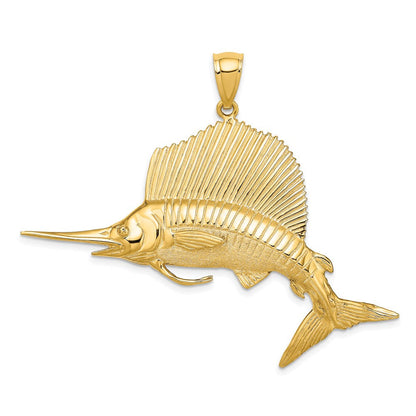 14K Gelbgold 3-D Poliert/Satin Segelfisch-Charm