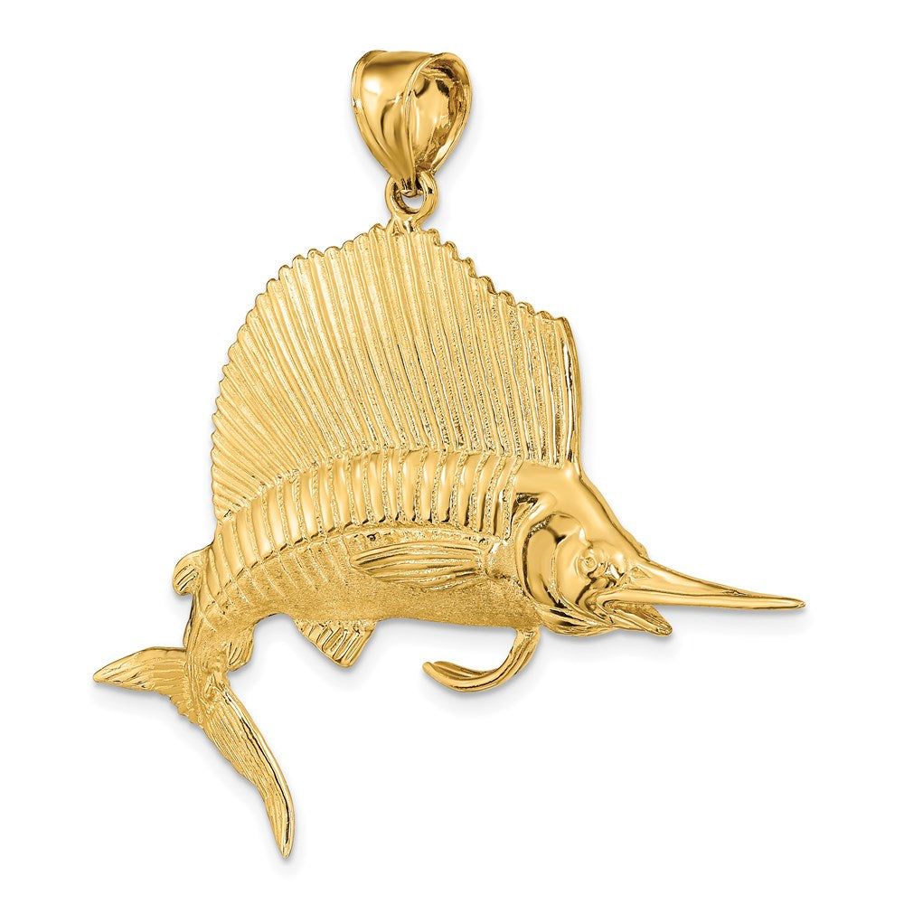 14K Gelbgold 3-D Poliert/Satin Segelfisch-Charm