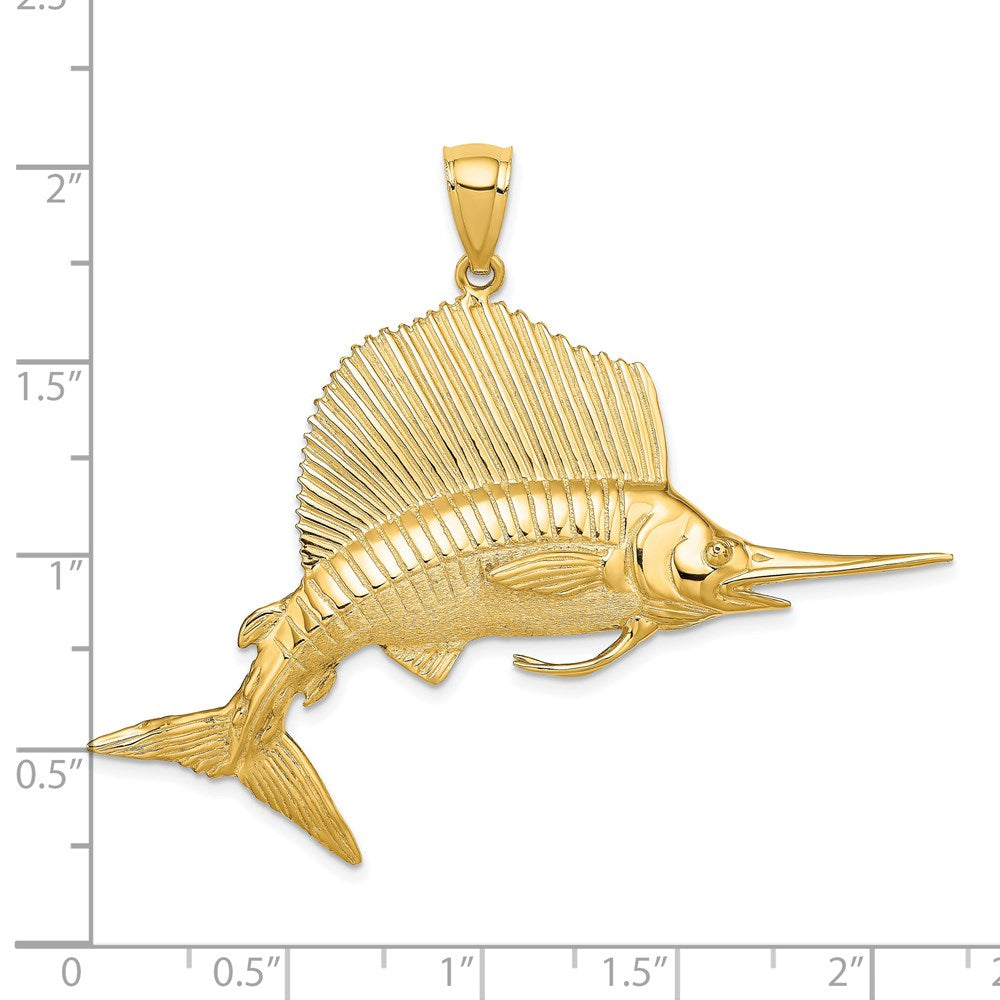 14K Gelbgold 3-D Poliert/Satin Segelfisch-Charm
