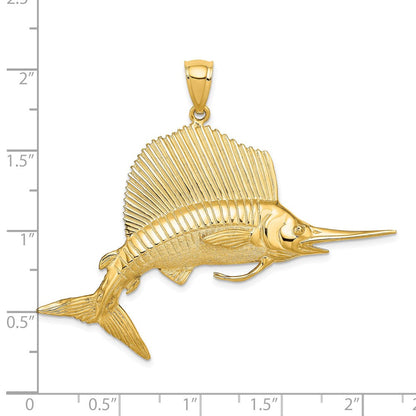 14K Gelbgold 3-D Poliert/Satin Segelfisch-Charm