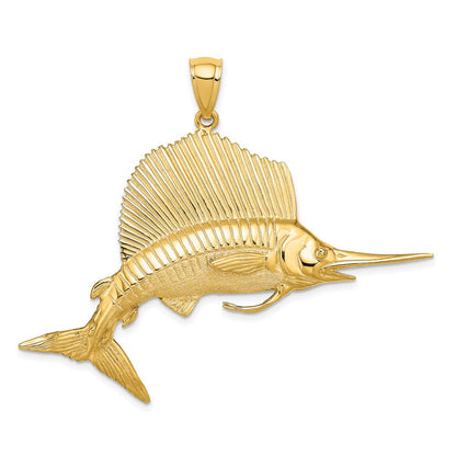 14K Gelbgold 3-D Poliert/Satin Segelfisch-Charm