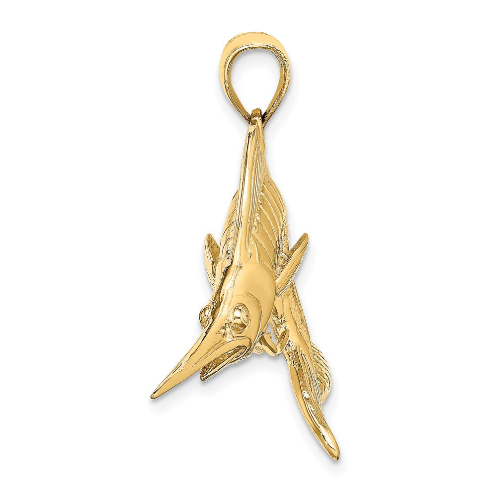 14K Gelbgold 3-D Polierter Satin-Weiß-Marlin-Charm