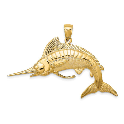 14K Gelbgold 3-D Polierter Satin-Weiß-Marlin-Charm
