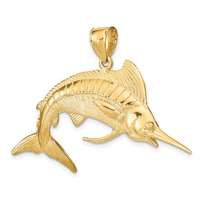 14K Gelbgold 3-D Polierter Satin-Weiß-Marlin-Charm