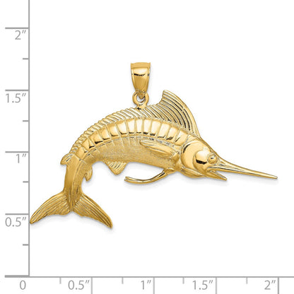 14K Gelbgold 3-D Polierter Satin-Weiß-Marlin-Charm