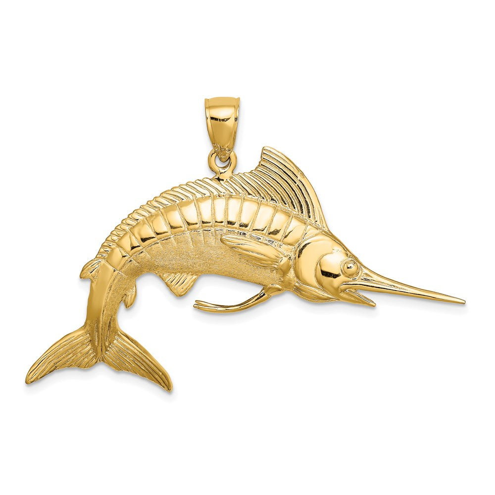 14K Gelbgold 3-D Polierter Satin-Weiß-Marlin-Charm