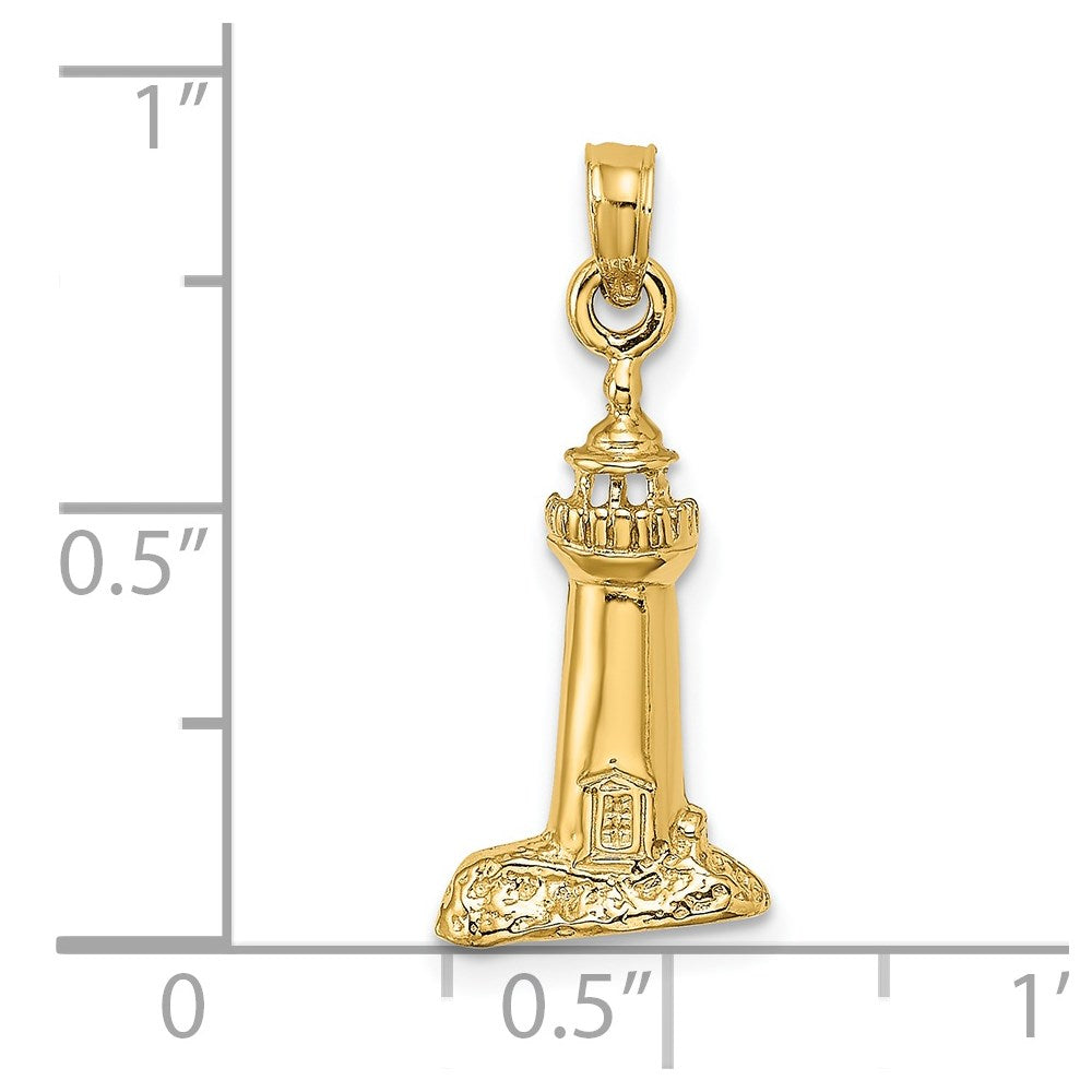 14K Gelbgold 2-d Poliert und Strukturiert Leuchtturm Charm