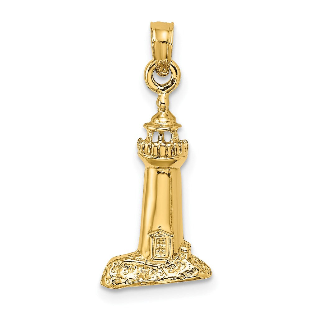 14K Gelbgold 2-d Poliert und Strukturiert Leuchtturm Charm