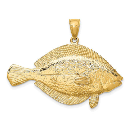 14K Gelbgold 3-D Flunder-Fisch-Charm