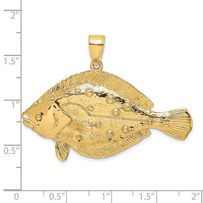14K Gelbgold 3-D Flunder-Fisch-Charm