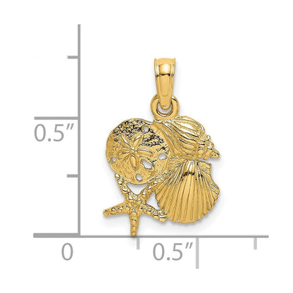 14K Gelbgold Vier Muschel Cluster Charm