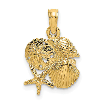 14K Gelbgold Vier Muschel Cluster Charm