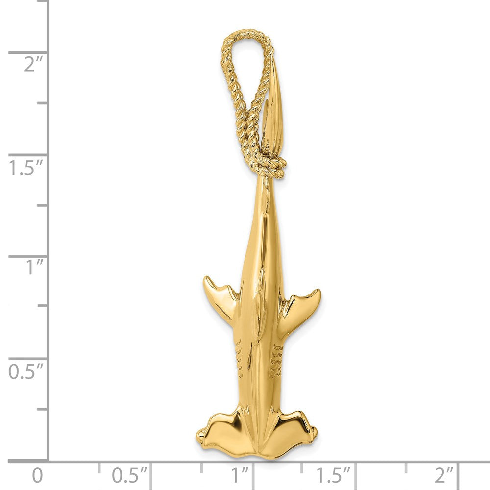 14K Gelbgold 3-D-Hammerhai-Charm mit Seil-Öse
