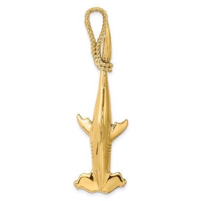 14K Gelbgold 3-D-Hammerhai-Charm mit Seil-Öse