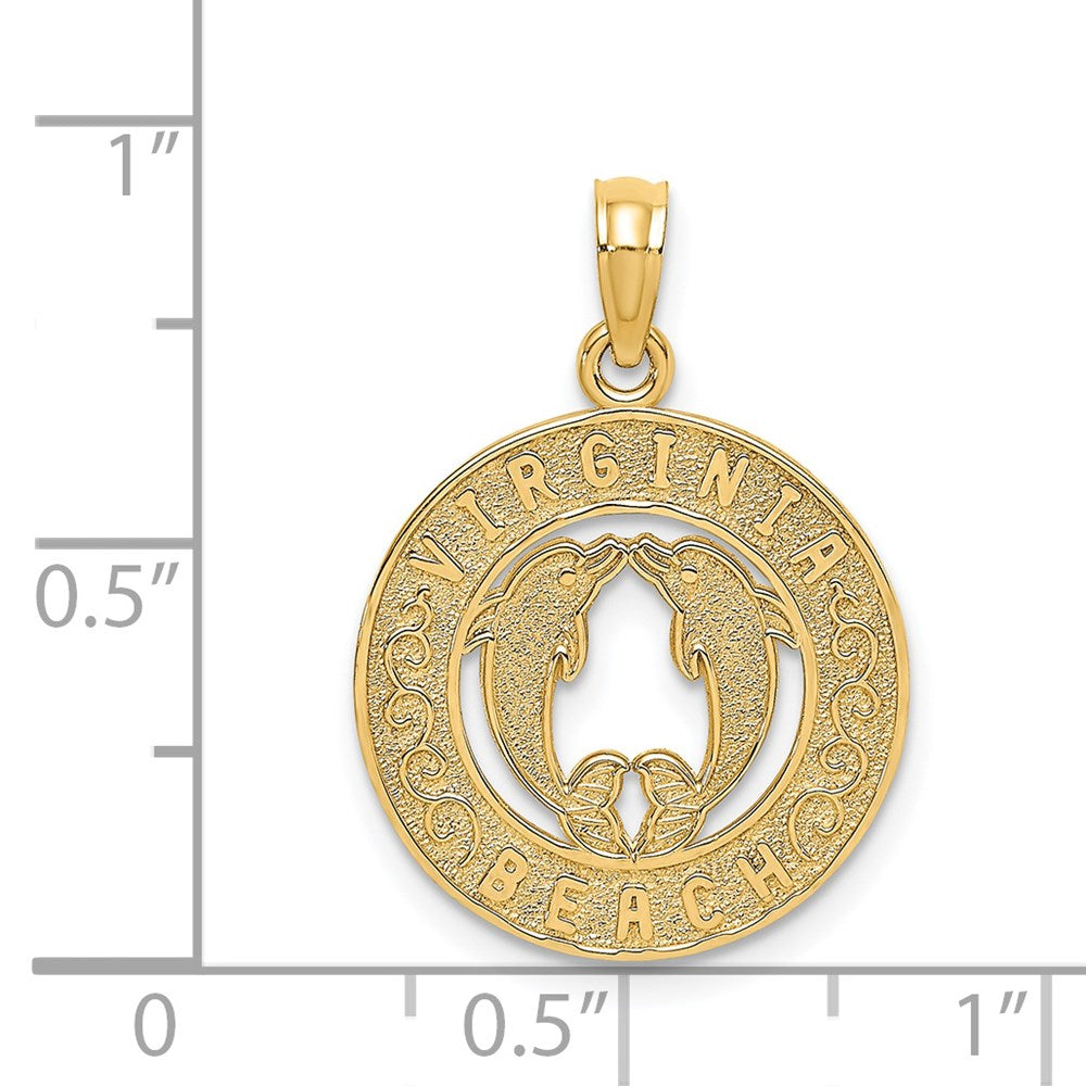14K Gelbgold Charm „VIRGINIA BEACH mit Delfinen