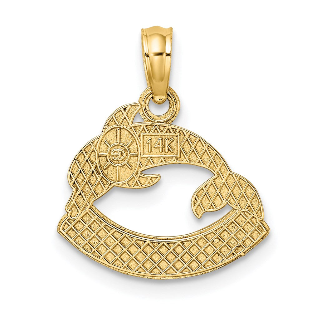 14K Gelbgold Strukturiert Nags Kopf mit Delfin Charm