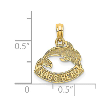 14K Gelbgold Strukturiert Nags Kopf mit Delfin Charm
