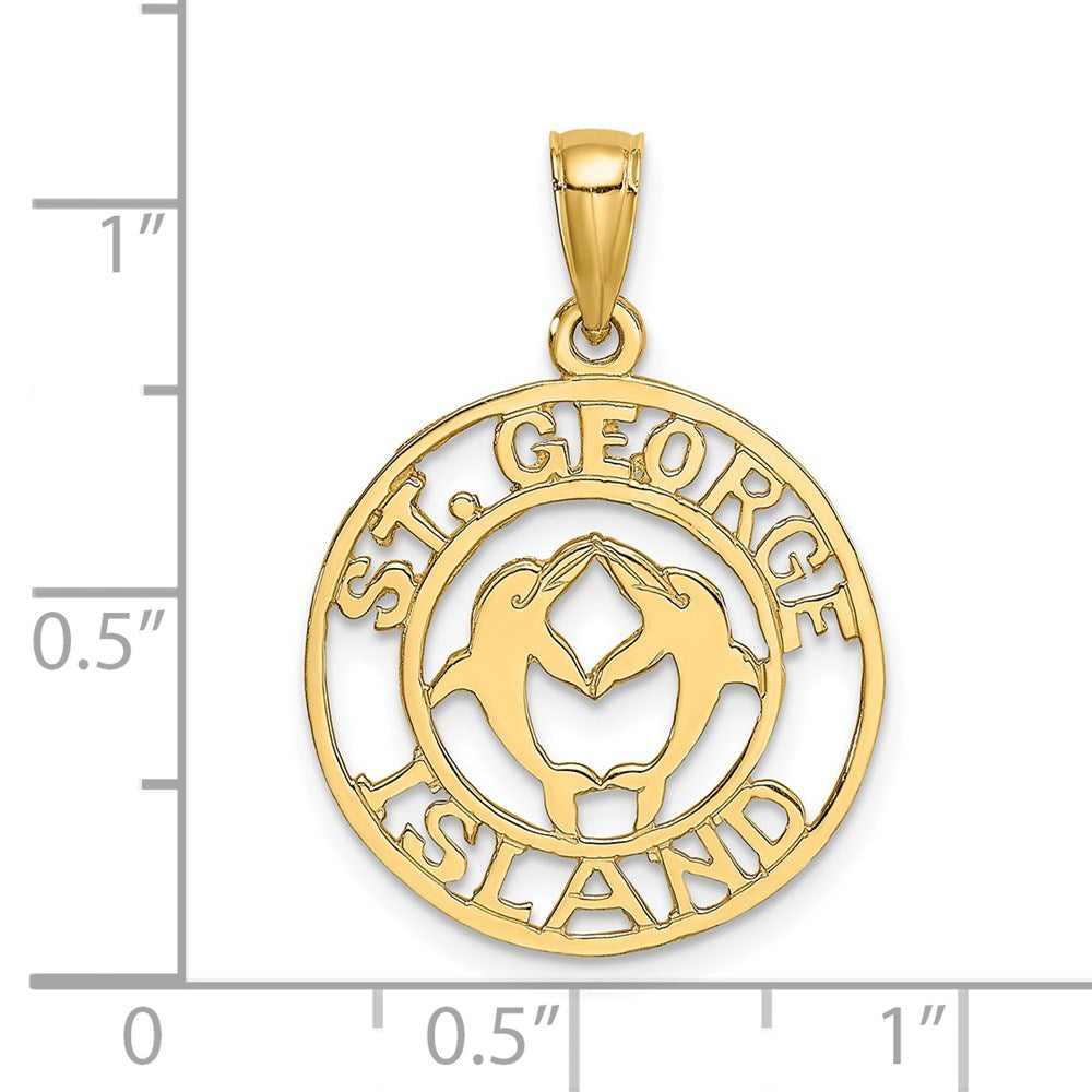 14K Gelbgold ST. GEORGE ISLAND mit Delfinen Kreis-Charm