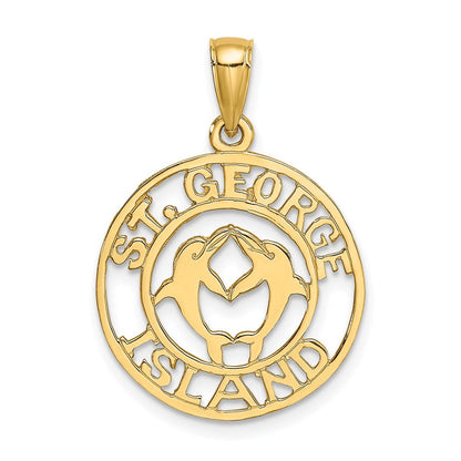 14K Gelbgold ST. GEORGE ISLAND mit Delfinen Kreis-Charm