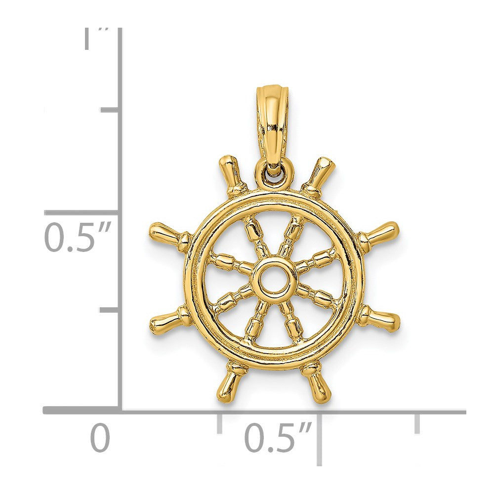 14K Gelbgold 3-D-Schiffsrad-Charm
