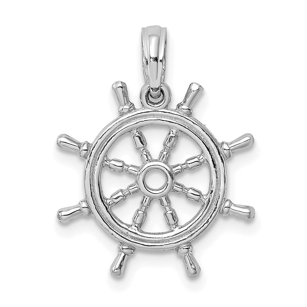 14K Weißgold 3D-Schiffsrad-Charm