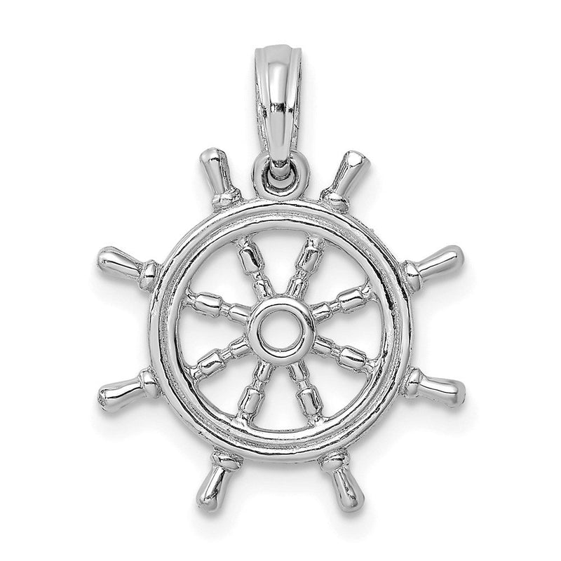 14K Weißgold 3D-Schiffsrad-Charm