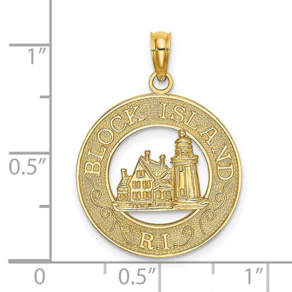 14 Karat Gelbgold Charm „BLOCK ISLAND RI“ mit Leuchtturm