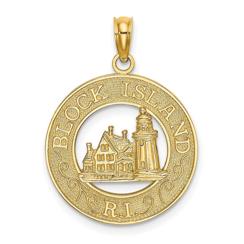 14 Karat Gelbgold Charm „BLOCK ISLAND RI“ mit Leuchtturm