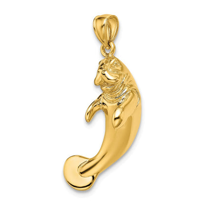 14K Gelbgold 3-D Polierter Seekuh-Charm