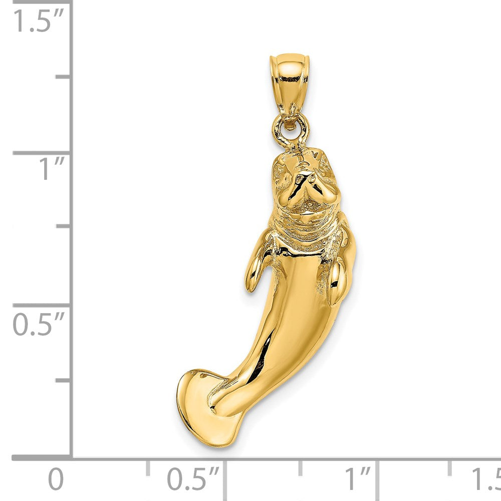 14K Gelbgold 3-D Polierter Seekuh-Charm