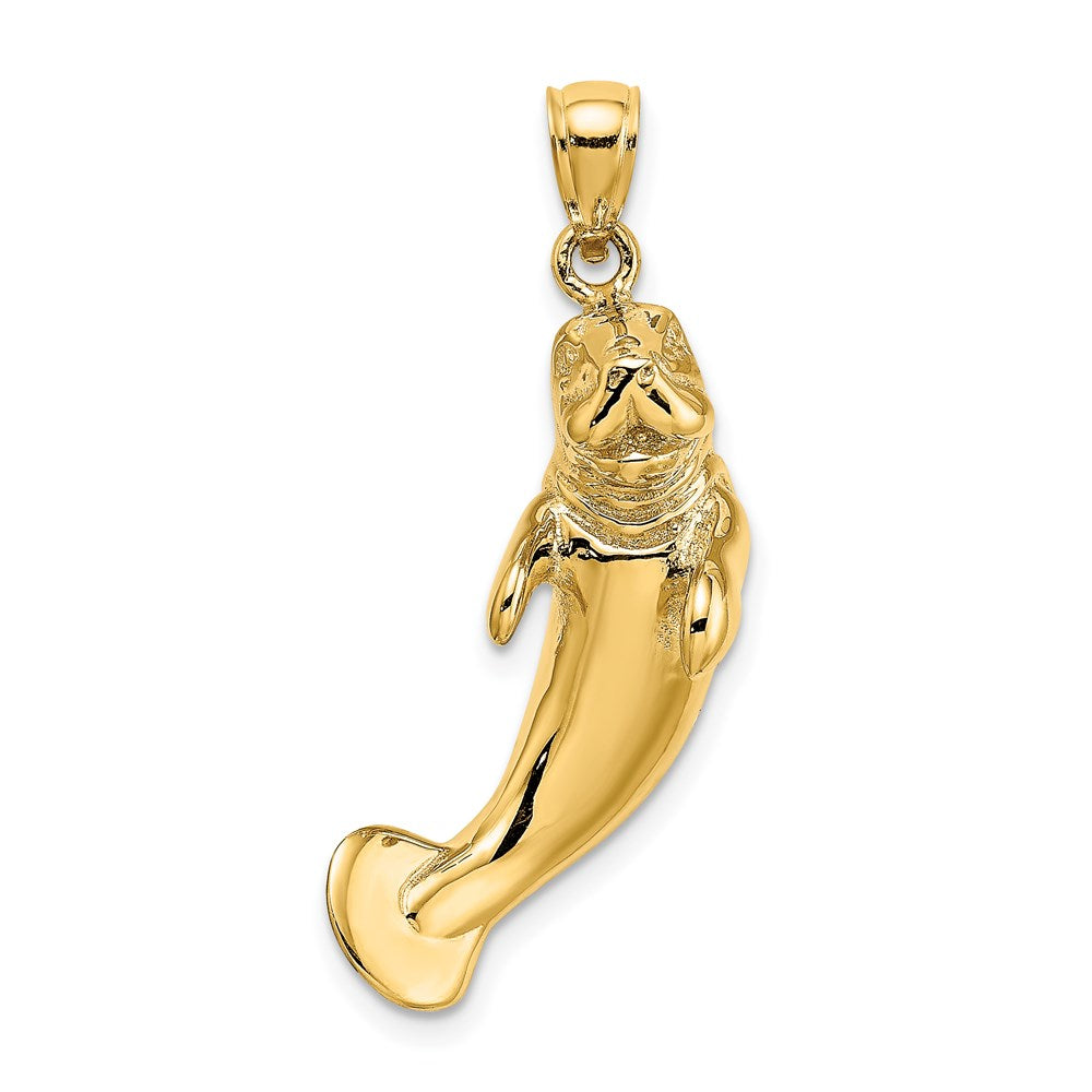 14K Gelbgold 3-D Polierter Seekuh-Charm