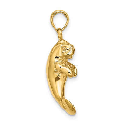 14K Gelbgold 3-D polierter Seekuh-Charm
