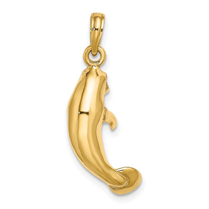 14K Gelbgold 3-D polierter Seekuh-Charm