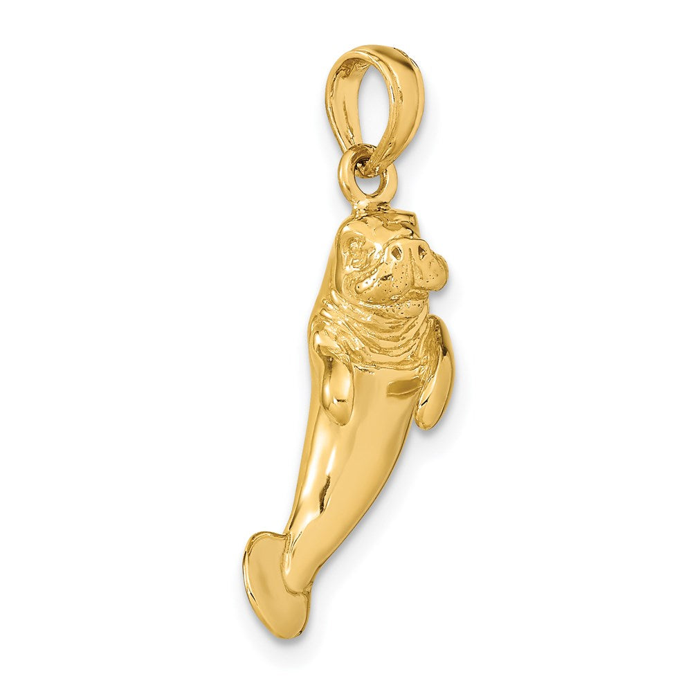 14K Gelbgold 3-D polierter Seekuh-Charm