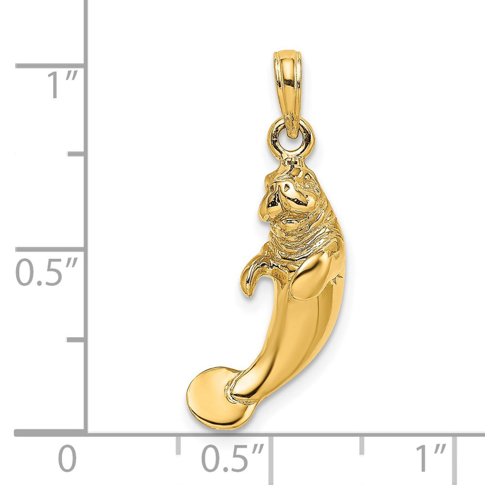 14K Gelbgold 3-D polierter Seekuh-Charm