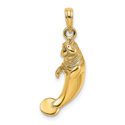 14K Gelbgold 3-D polierter Seekuh-Charm