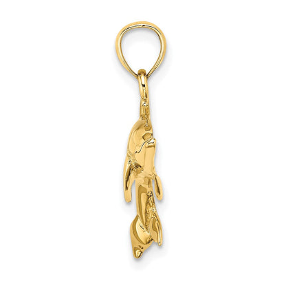 14K Gelbgold Polierter Schwimmender Delfin Charm