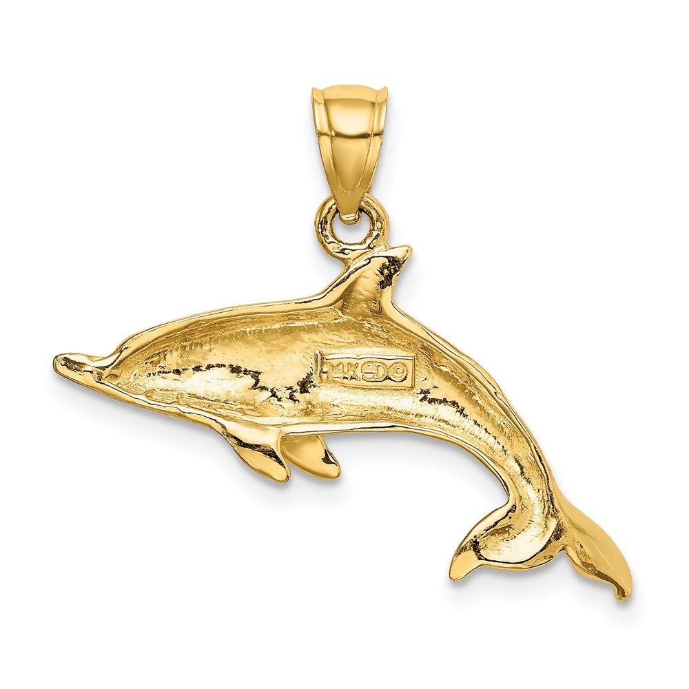 14K Gelbgold Polierter Schwimmender Delfin Charm