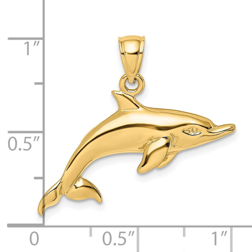 14K Gelbgold Polierter Schwimmender Delfin Charm