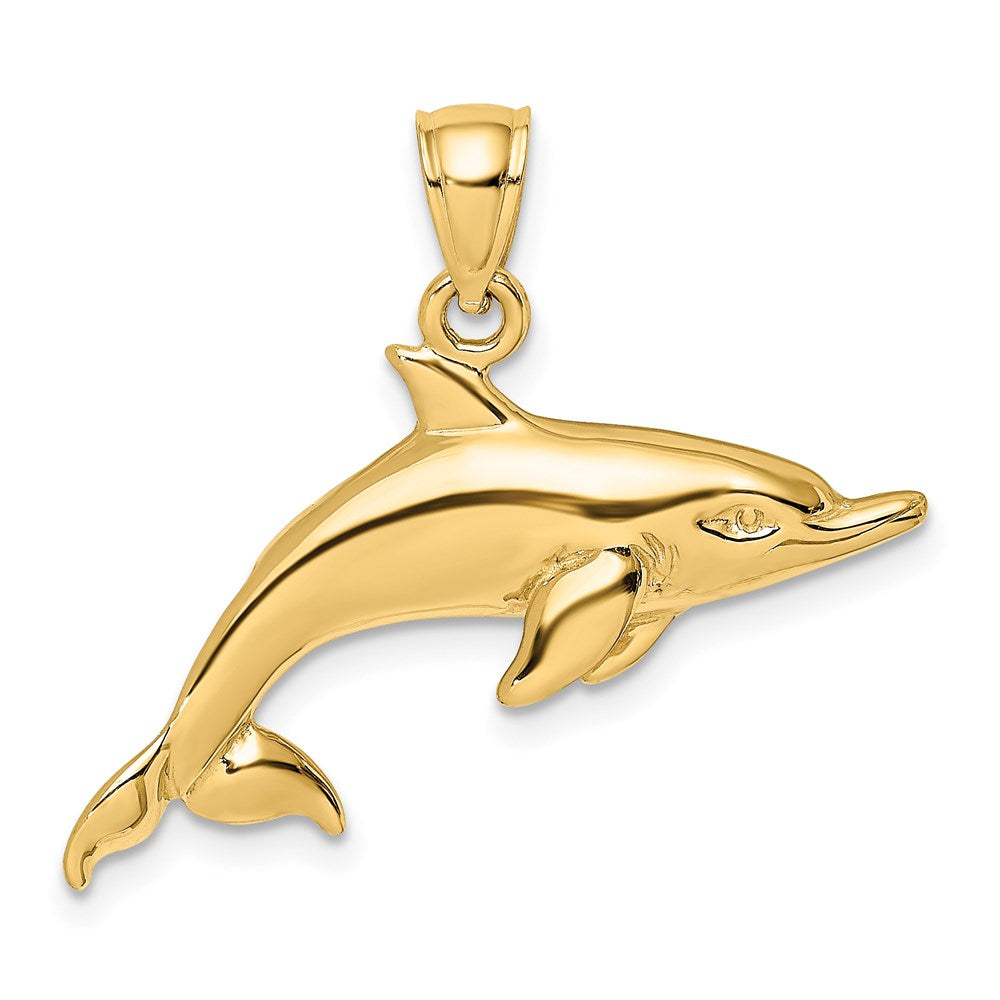 14K Gelbgold Polierter Schwimmender Delfin Charm