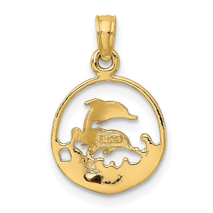14K Gelbgold Zwei Dolphins in Kreis Charm