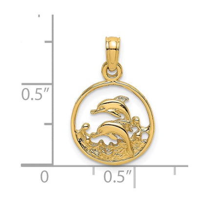 14K Gelbgold Zwei Dolphins in Kreis Charm