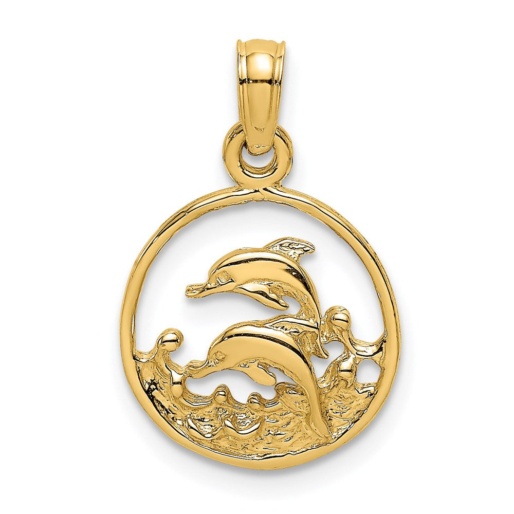 14K Gelbgold Zwei Dolphins in Kreis Charm