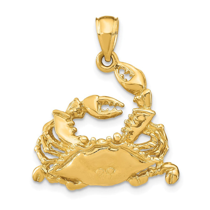 14K Gelbgold Polierter Blauer Krebs-Charm