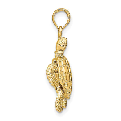 14K Gelbgold Charm Meeresschildkröte 3-D mit beweglichem Kopf und beweglichen Beinen